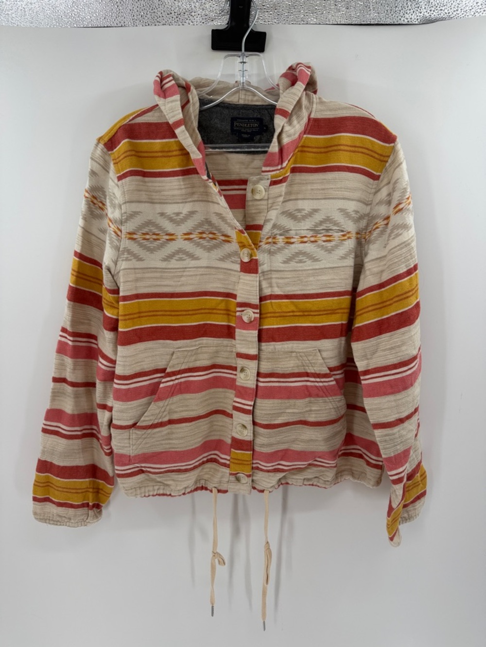 Pendleton Women's Button Front Aztec Cotton Hoodie - Rose Bronze - Large - Picture 2 of 7